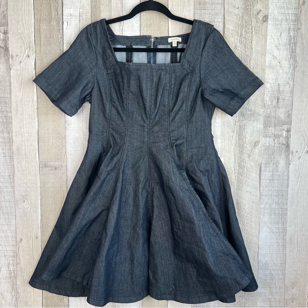 NWT Anthropologie Pilcro Short-Sleeve Square-Neck Denim Mini Dress Medium - Picture 5 of 15
